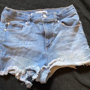 Blue Jean shorts distressed.